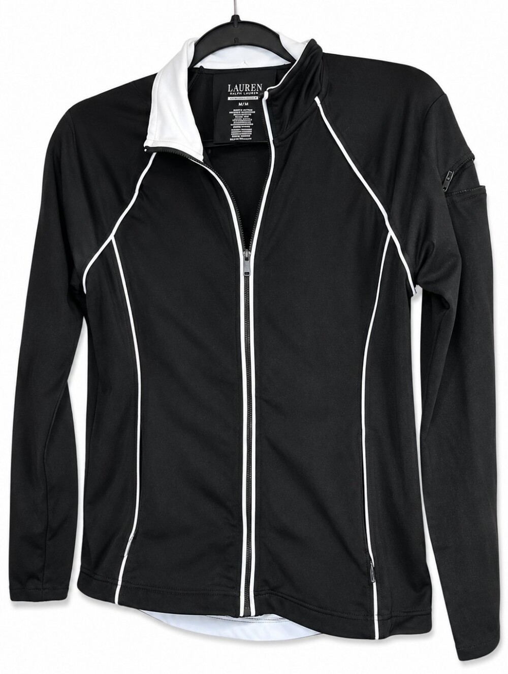 Lauren Ralph Lauren Women's Small Black Full Zip Athletic Jacket White Trim